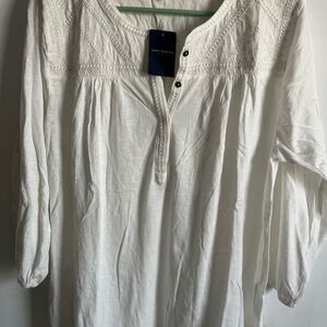 Lucky Brand Ivory Blouse with Lace Accents